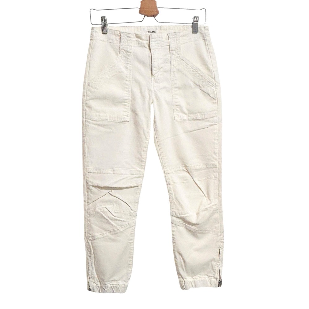 Frame Trapunto Ankle Zip Pants Sz 27 Off White Moto Jogger